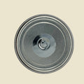 The back of a round metal magnet, shown on a plain light gray background.